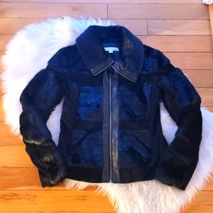 NY & Co black faux fur/faux leather jacket XS